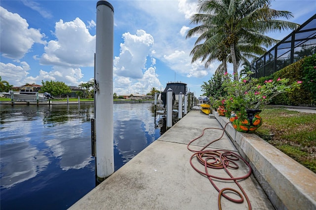 dock area with a water view