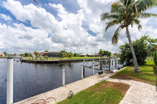 view of dock featuring a water view and boat lift