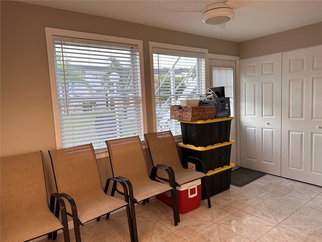 living area with light tile patterned floors