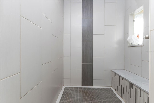 bathroom with tile patterned floors