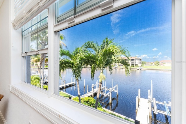 view of water feature with a boat dock