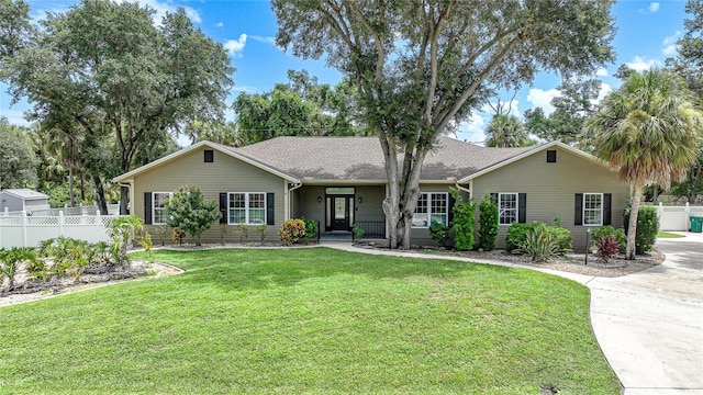 single story home featuring fence and a front yard