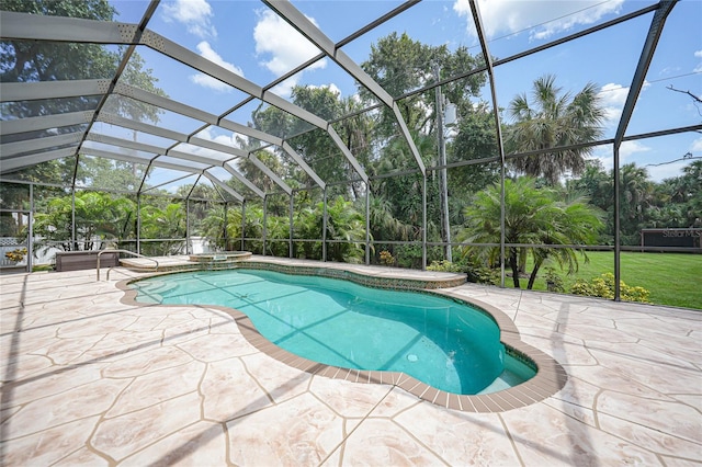 view of pool featuring a patio and a lanai