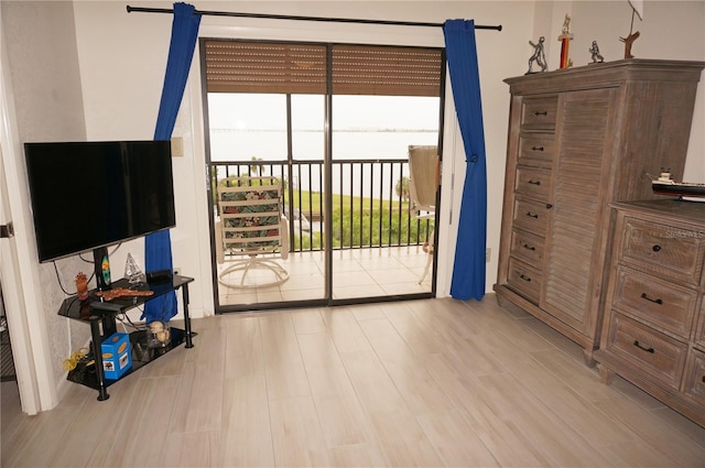 doorway featuring light hardwood / wood-style floors