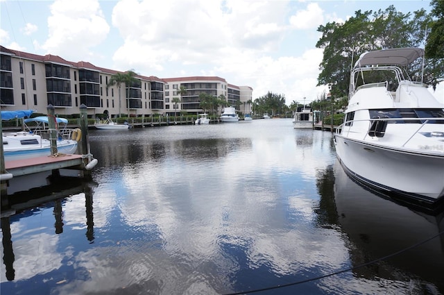 view of dock with a water view