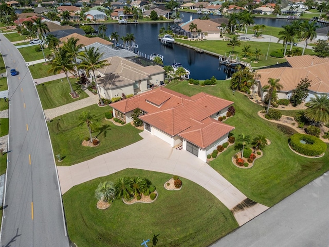 bird's eye view featuring a water view