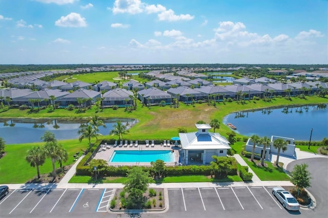 aerial view with a water view