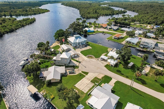 aerial view featuring a residential view and a water view