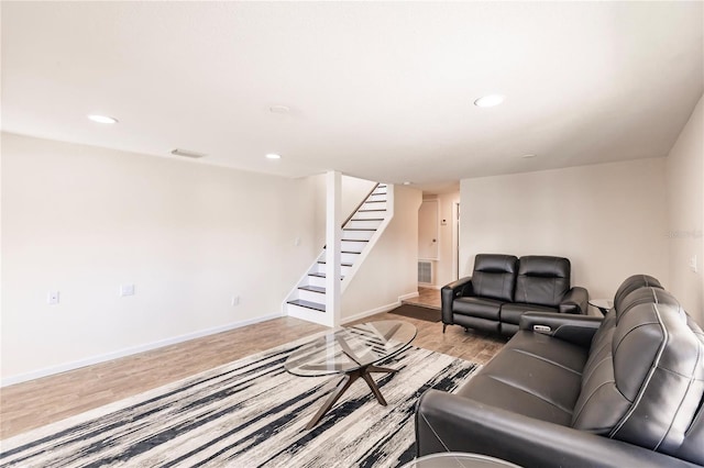 living room featuring light wood-type flooring