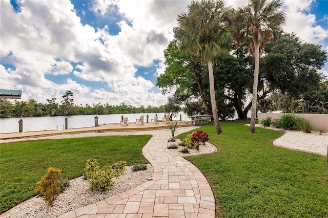 view of yard with a water view