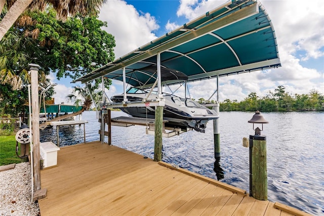 view of dock with a water view