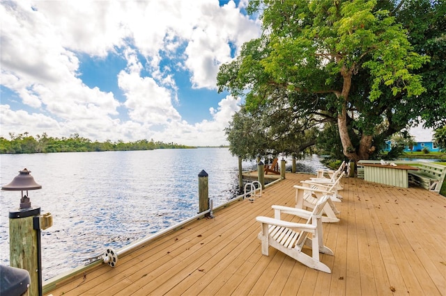 view of dock with a water view