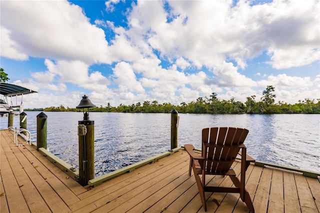 view of dock with a water view