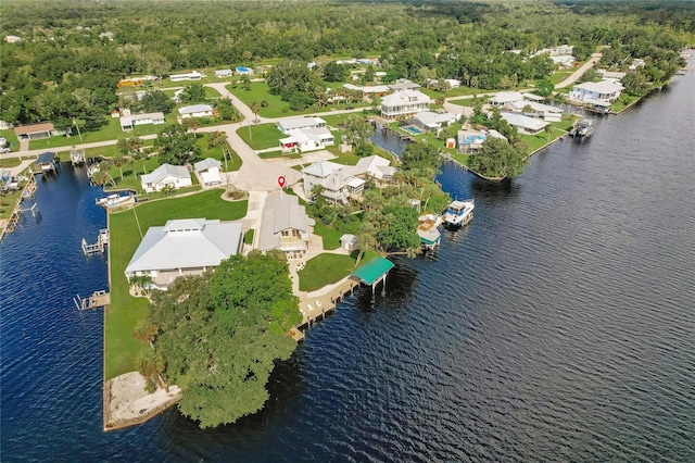 aerial view with a water view and a residential view