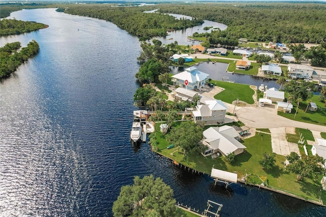 aerial view featuring a water view and a residential view