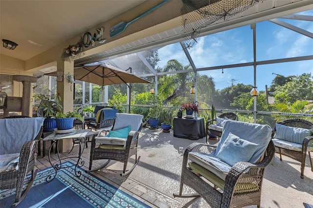 view of patio with a lanai and an outdoor hangout area