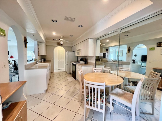 interior space featuring crown molding, sink, and ceiling fan