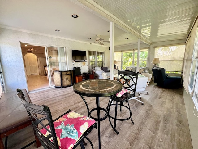 sunroom with ceiling fan