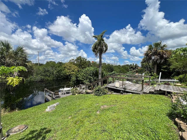 view of yard featuring a boat dock