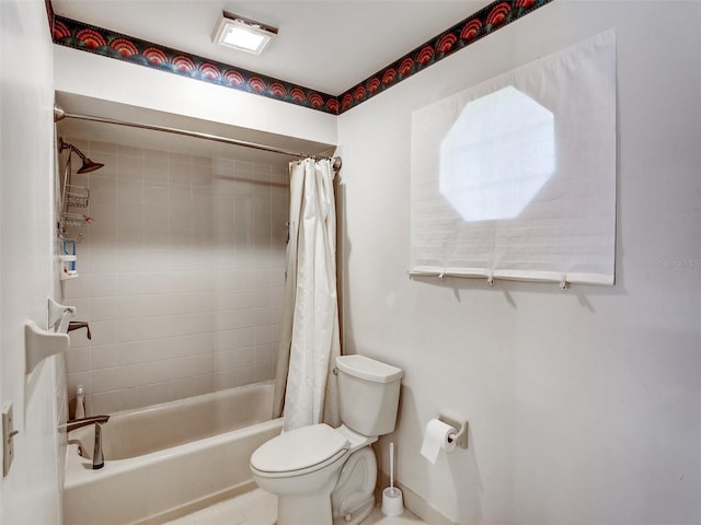 bathroom with shower / bath combination with curtain and toilet