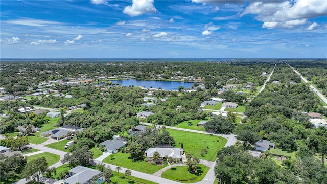 bird's eye view featuring a residential view and a water view