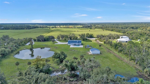 bird's eye view with a rural view and a water view