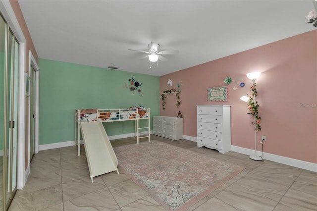 bedroom featuring ceiling fan