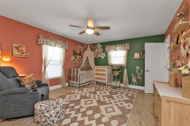 bedroom featuring ceiling fan