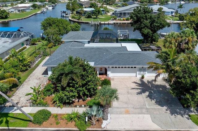 aerial view with a water view