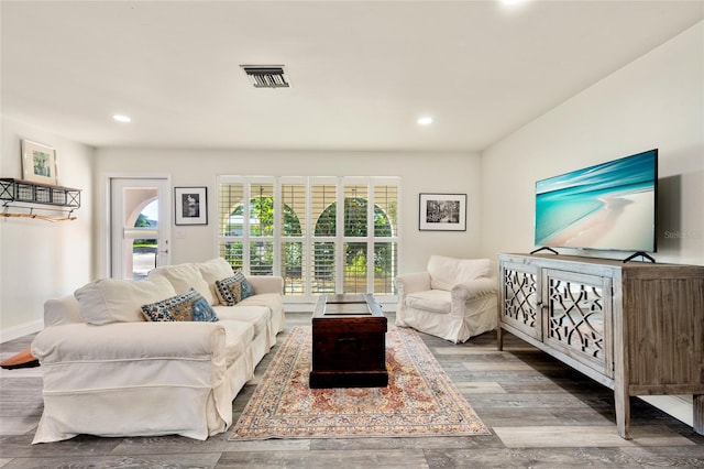 living room with hardwood / wood-style floors