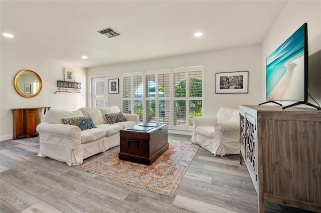 living room with light wood-type flooring