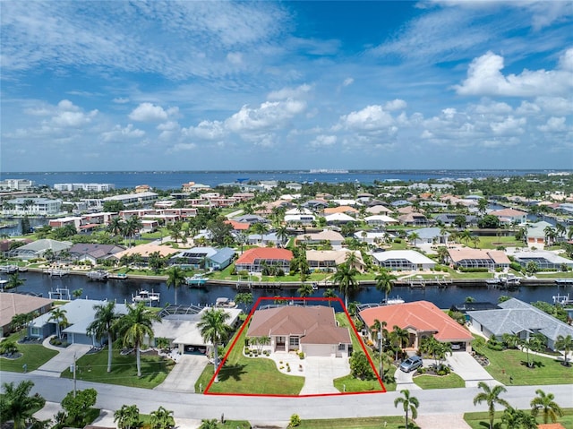 aerial view featuring a water view