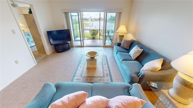 living room with light hardwood / wood-style floors