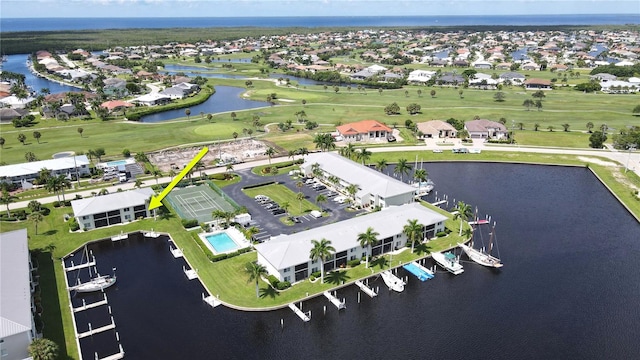 aerial view featuring a water view