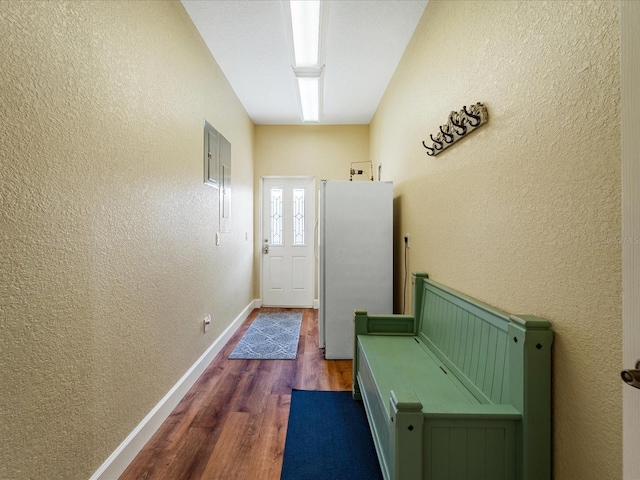 doorway with dark hardwood / wood-style flooring