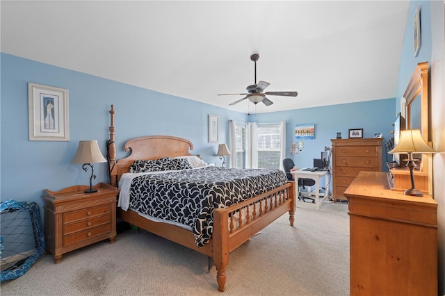 bedroom featuring ceiling fan and carpet floors