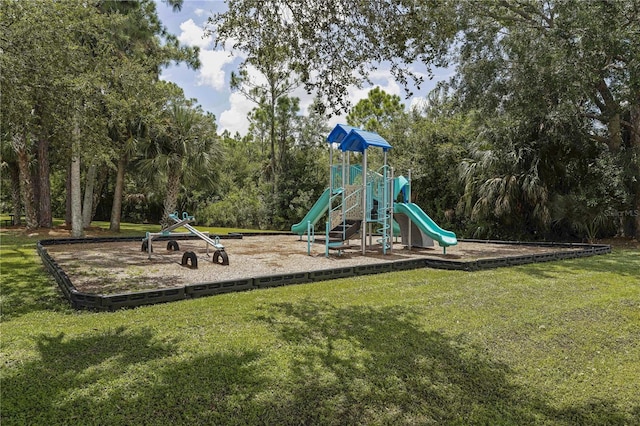 view of play area with a yard