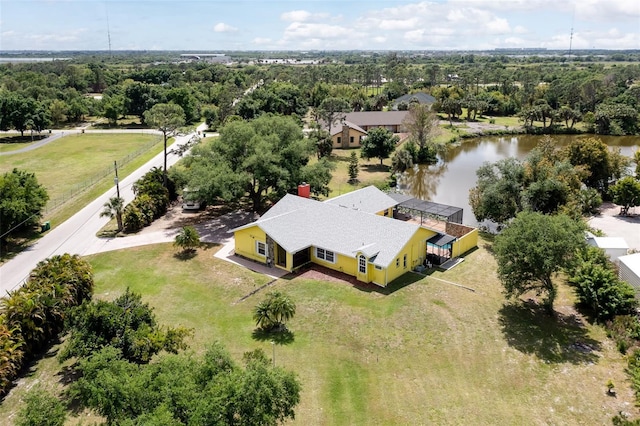 aerial view featuring a water view