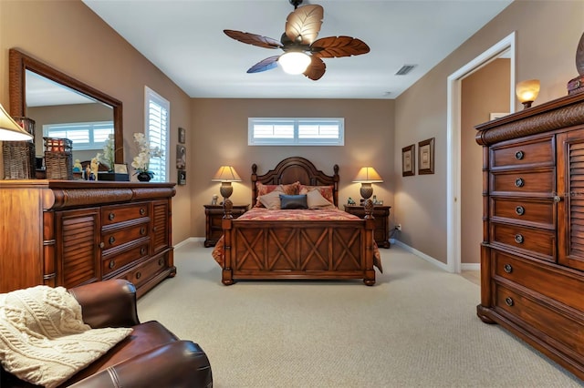 bedroom featuring carpet flooring and ceiling fan