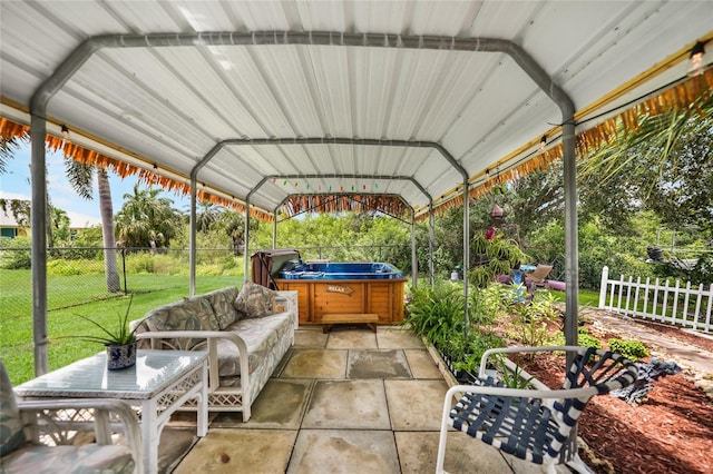 view of patio with a hot tub