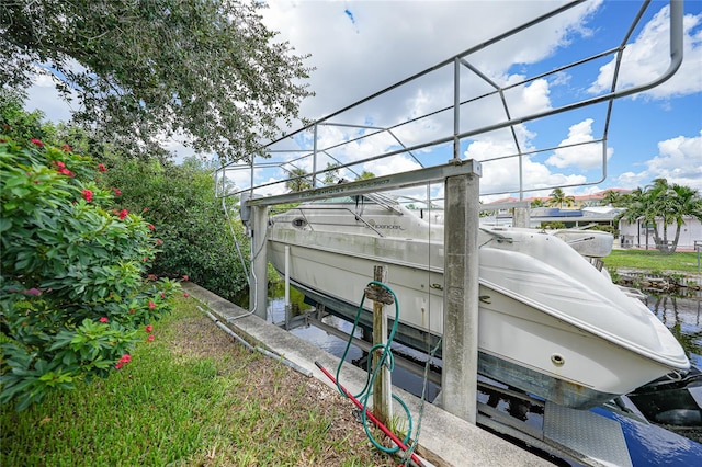 view of home's exterior featuring a dock