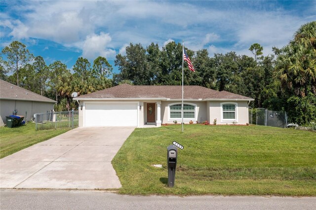 3159 Draper Ter, North Port, FL 34286 - ranch-style house with a garage, concrete driveway, stucco siding, and central air condition unit