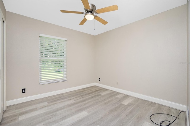 unfurnished room with ceiling fan and light hardwood / wood-style floors