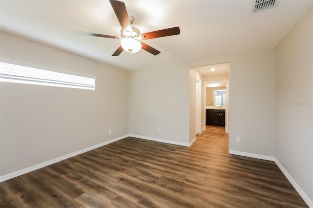 interior space with hardwood / wood-style floors and ceiling fan