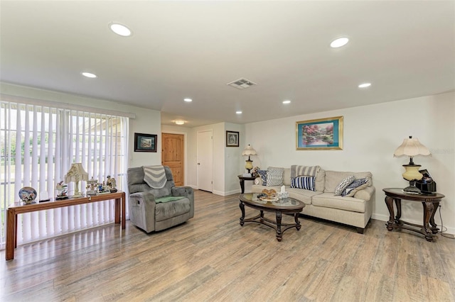 living room with light wood-type flooring