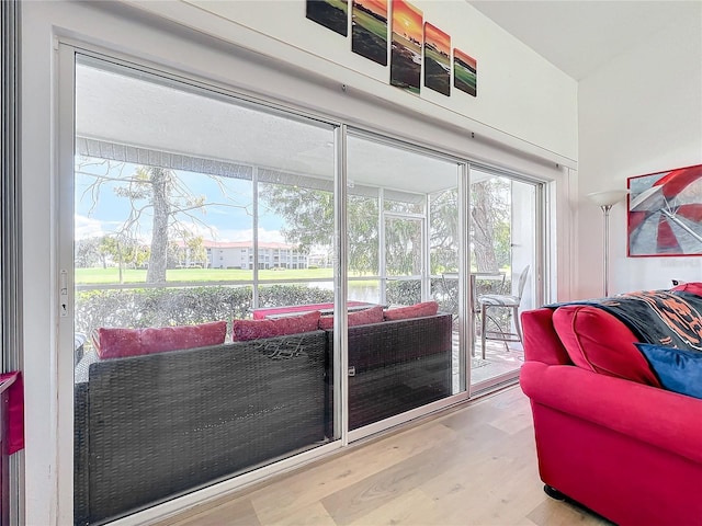 interior space with plenty of natural light and hardwood / wood-style floors