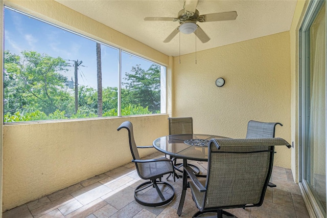 sunroom featuring ceiling fan