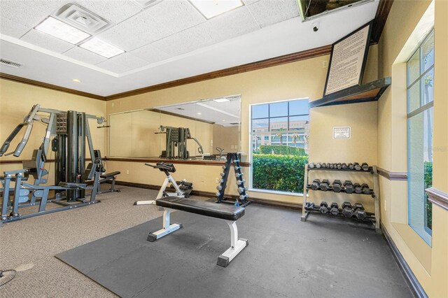 gym featuring ornamental molding