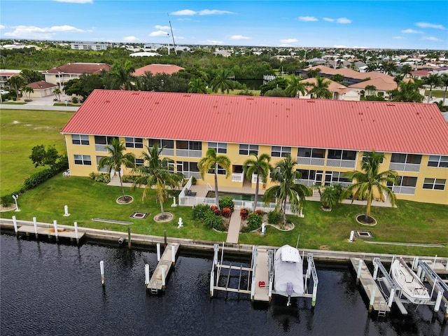 drone / aerial view featuring a water view