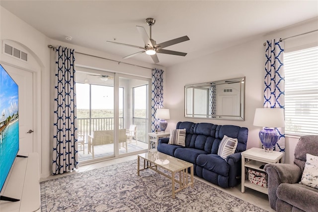 14131 Heritage Landing Blvd Unit 838, Punta Gorda, FL 33955 - tiled living area with visible vents and ceiling fan